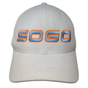 Sogo Fitted Baseball Cap White M Embroidered Lightweight 6 Panel Flexfit Lids
